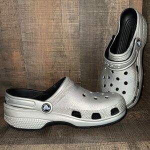 CROCS Kids Silver and Black Classic Clog Sandals